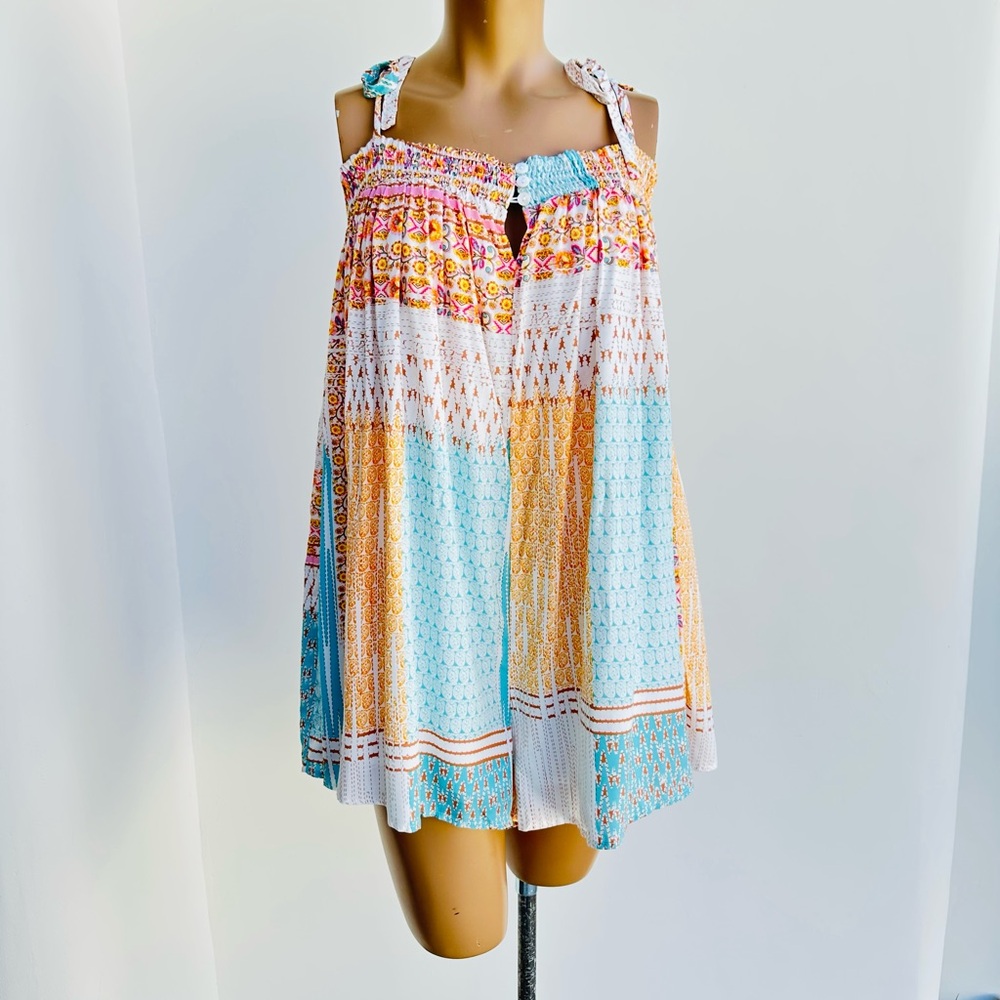 Boho Sleeveless Flowy Romper with Vibrant Patterns